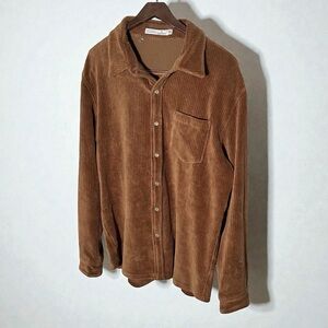 Criquet XL Western Pearl Snap Shirt Walnut Brown Ribbed Stretch Velour Corduroy